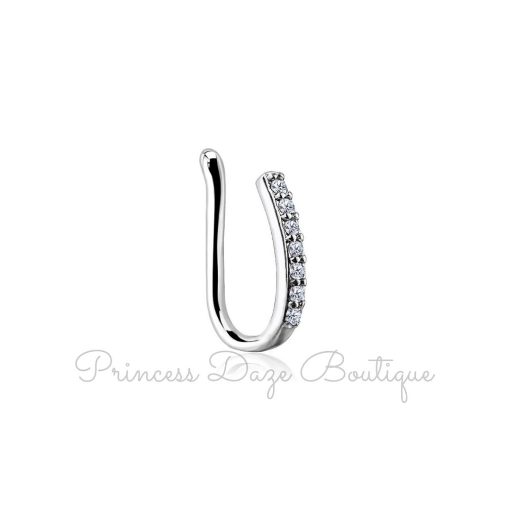 Lined CZ Set‎ Bar Non Piercing Nose / Ear Clips